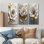 Marbre blanc pivoine I - Collection de 3 panneaux de pivoines