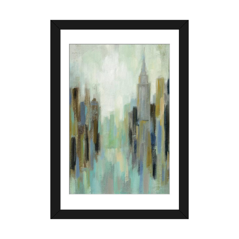 «New York Morning II», impression sur toile, H 32 po x l 24 po x P 1 po, Papier d'art encadré noir, Blanc