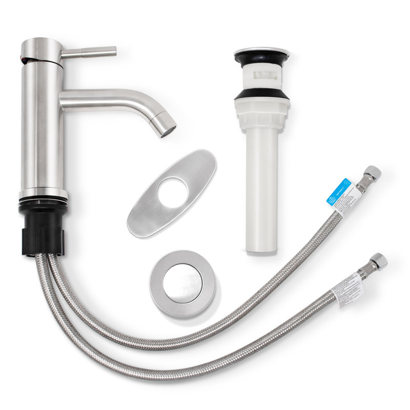 Single-Hole Single-handle Bathroom Faucet with Drain Assembly, Stainless Steel