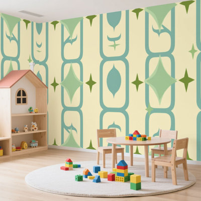 Peel and Stick Wallpaper Wall Mural Retro Abstract Atomic Era Seamless 1950s 1960s 1970s Wall Art Self Adhesive and Removable