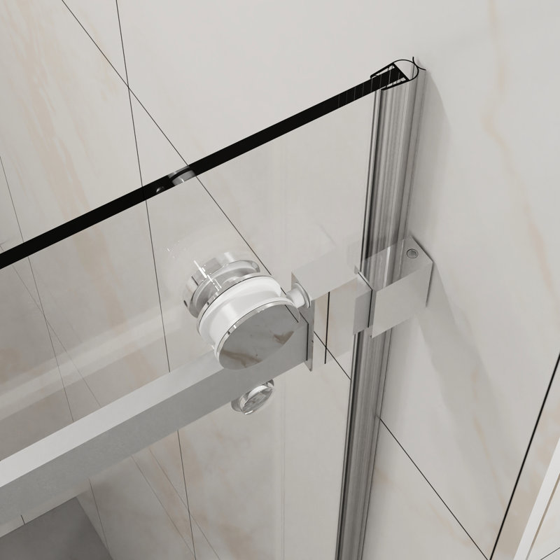 Porte de douche coulissante en verre l 48 po x H 72 po, finition, verre trempé de 1/4 po de 6 mm, facile à nettoyer, largeur réglable de 48 à 48 po, fermeture étanche, fonctionnement silencieux, porte à cadre avec preuve transparente, largeur,