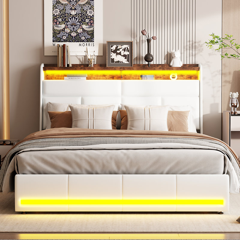 Upholstered Ottoman Storage Bed, European Kingsize (160 x 200 cm), Beige