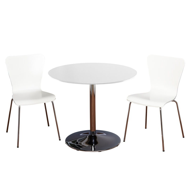 Ensemble de salle à manger Theotis, Blanc, 3 pièces : 1 table, 2 chaises