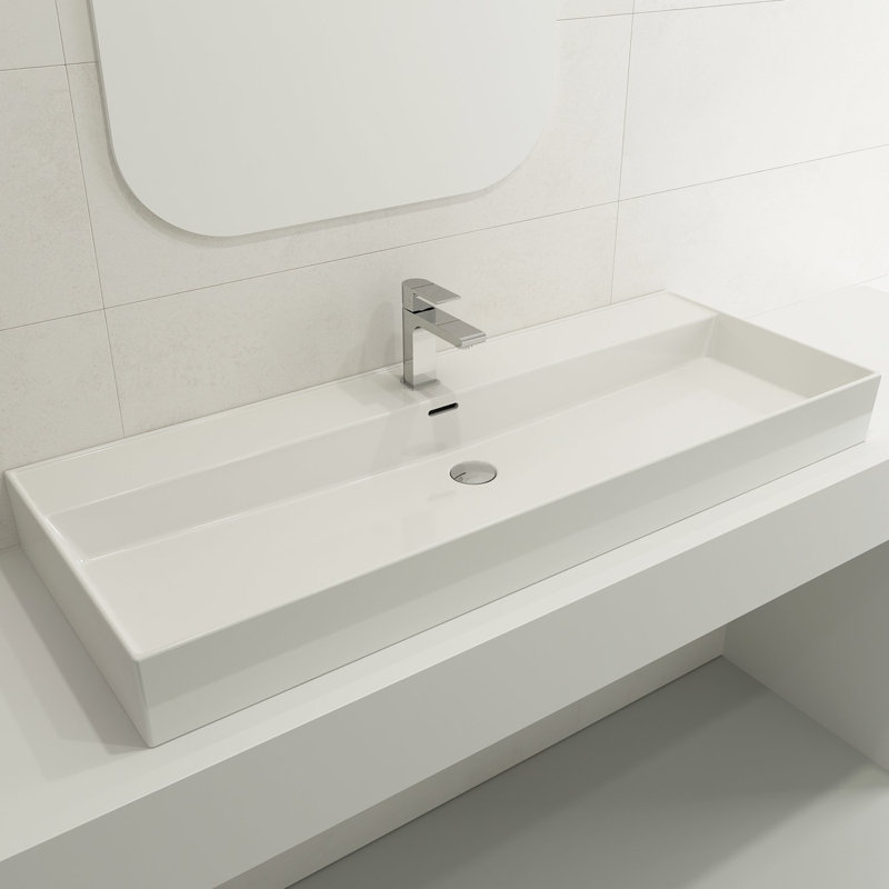 Milano 47.4'' L Bathroom Sink, White, Single-Hole