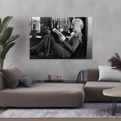 1930S Blonde Woman Sitting By Window Reading Magazine Profile View Plants In Background Window Seat Classic Retro Vintage Portrait Wall Art