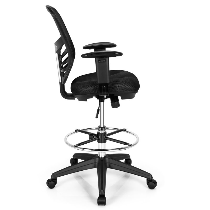 Beasia Mesh Drafting Chair, Black, Black
