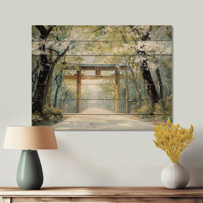 Temple du Japon, sanctuaire de Meiji à Tokyo I - Art mural en bois industriel sur bois de pin naturel