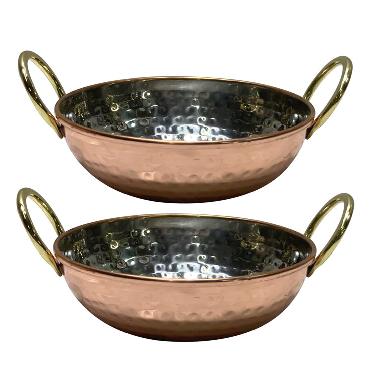 Copper/Stainless Steel Kadai Bowl with Brass Handles - 12 oz.