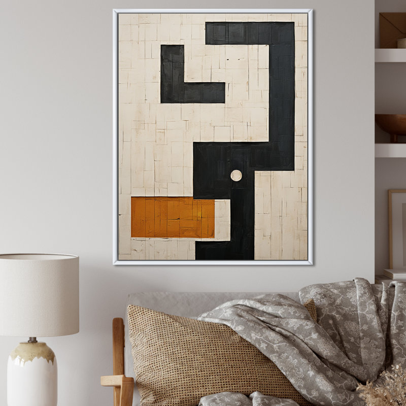 Nouvel ordre abstrait monochrome - art mural abstrait géométrique, H 20 po x l 12 po, Floater Framed Print, Blanc