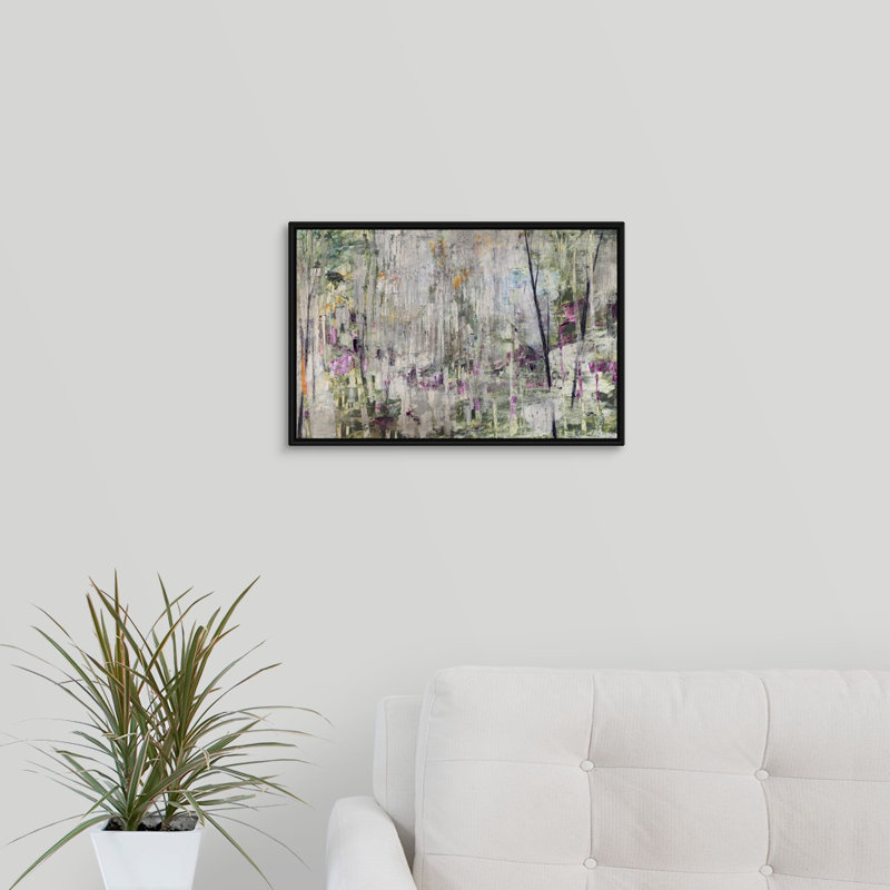 « mou treescape », peinture sur toile, H 13,7 po x l 19,7 po x p 1,75 po, Cadre flottant noir