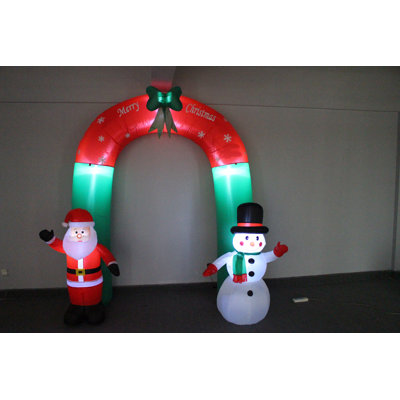 8 Foot Tall Giant Christmas Lighted Inflatable Archway Santa Claus and Snowman with Green Bowtie Indoor / Outdoor Holiday Blow Up Yard Garden Decoration
