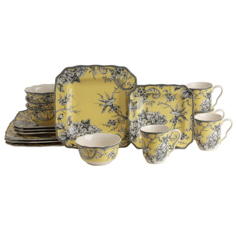 Adelaide Porcelain Dinnerware Set 16 Pc Square, Yellow