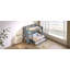Lit simple superposé au dessus d'un lit double avec escalier de rangement, lit gigogne, tablettes de rangement, DEL et USB-2029694482