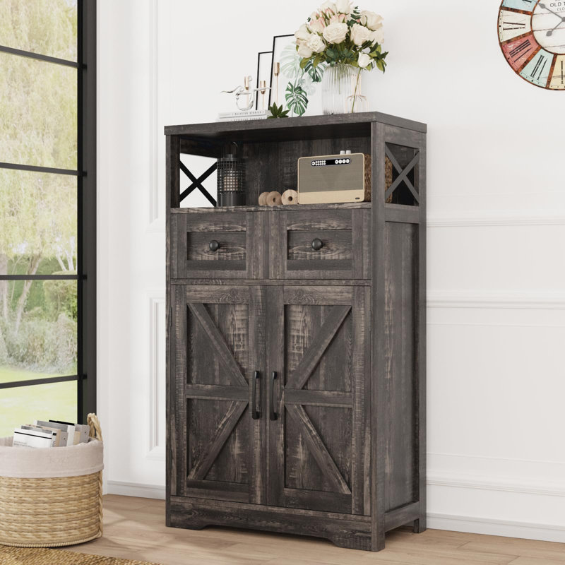 Armoire de rangement avec portes et tiroirs, Chêne rustique foncé