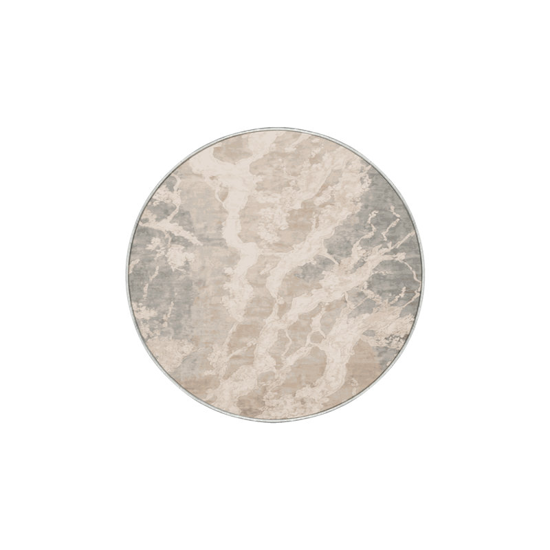 Tapis beige soyeux et moelleux, Rond 7 pi