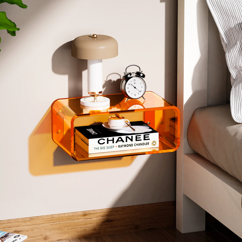Acrylic Floating Nightstand, Bedside Table, Nightstand Shelf Wall Mounted Bedside Shelf, Orange