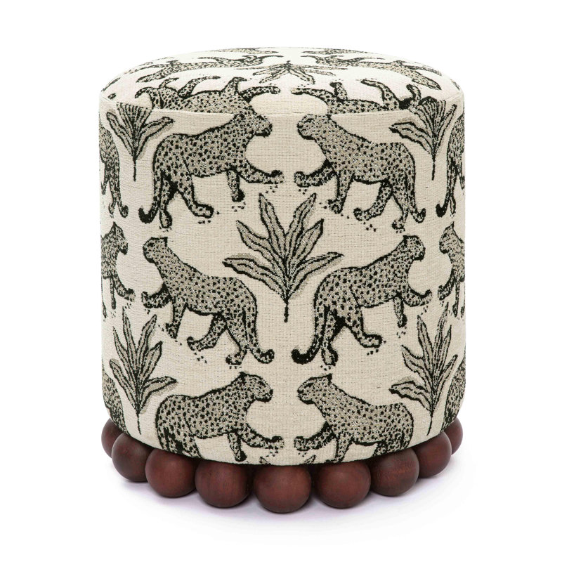 Bergenfield Leopard Jacquard Ottoman, Taupe