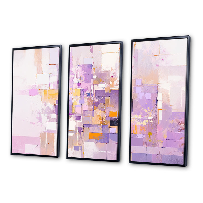 «Pink and Pruple Abstract Shadows I», ensemble d'art mural formes abstraites, Cadre flottant noir, H 32 po x l 48 po x P 1 po
