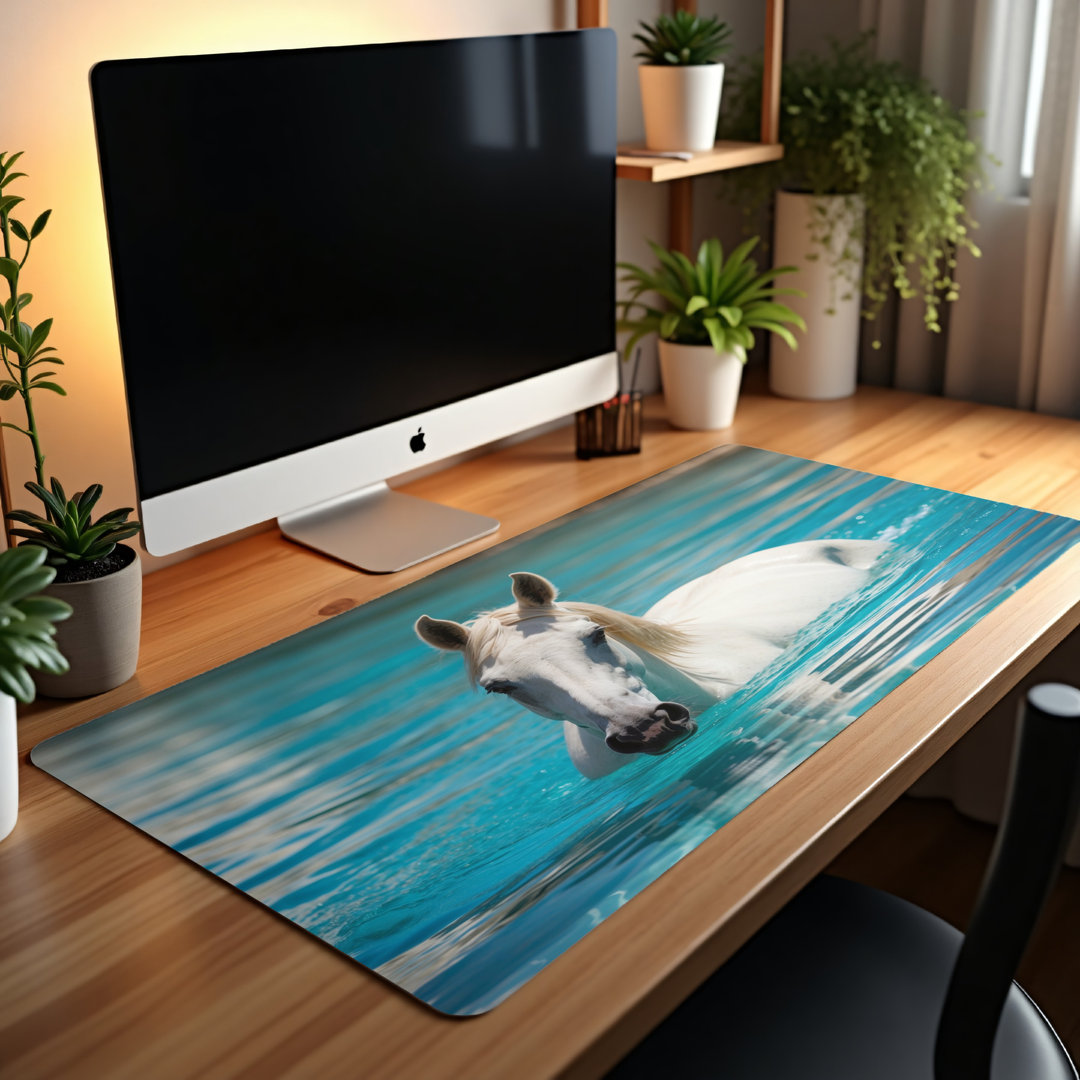 White Horse Blue Water Desk Mat
