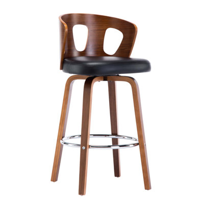 Tabouret de bar pivotant en similicuir de style Mid-Century avec dossier décoratif et siège de 26 pouces de hauteur, parfait pour les îlots