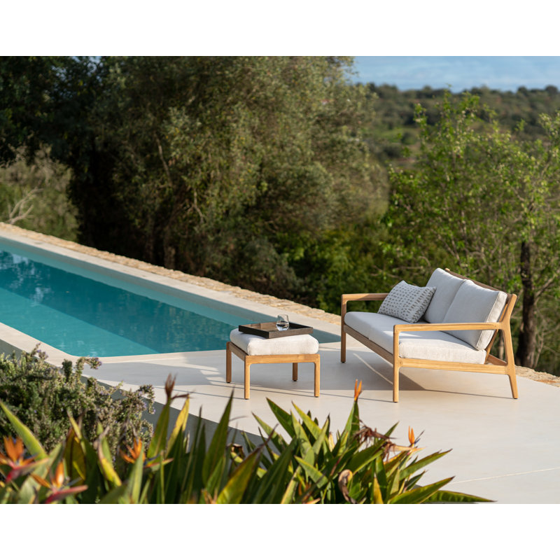 Jack Outdoor Teak Ottoman, Off White, Brown