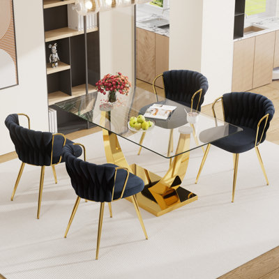Elegant Rectangle Glass Dinning Table Set