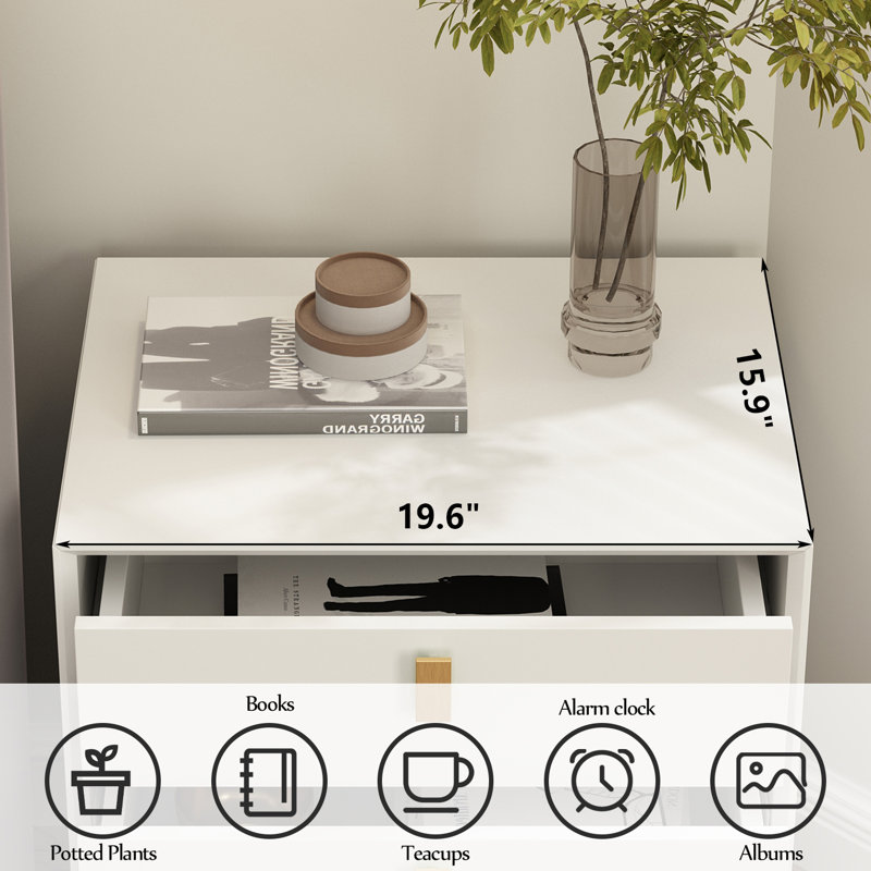 3 - Drawer Nightstand With Metal Legs, White