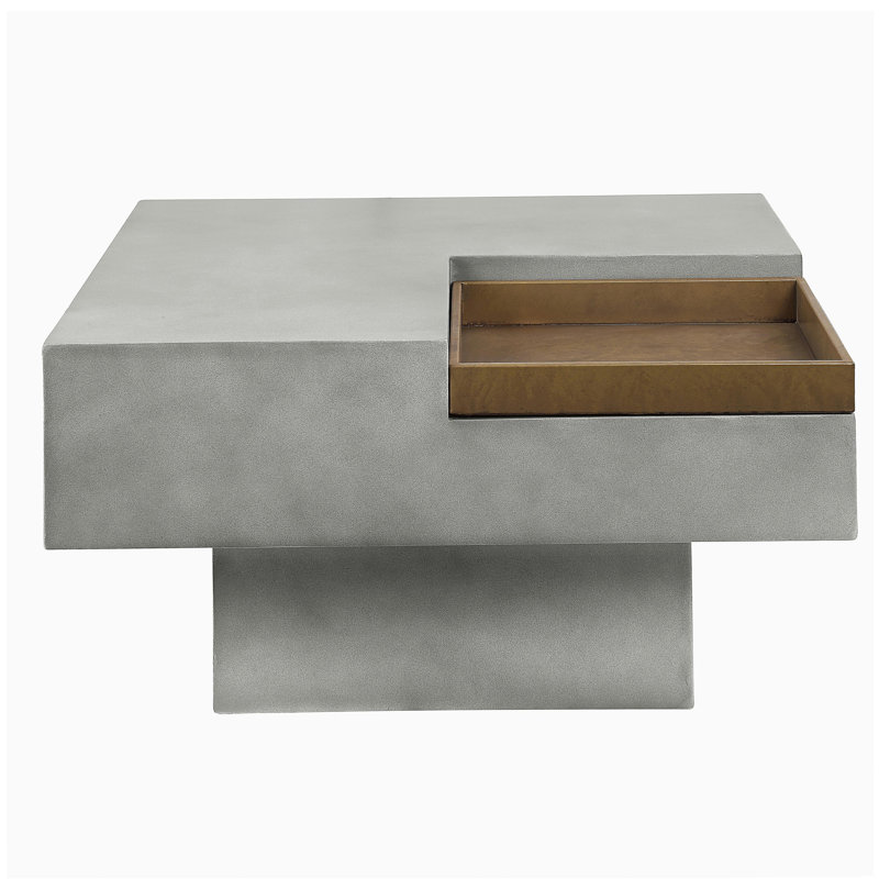 Table basse grise patinée avec plateau et base carrés
