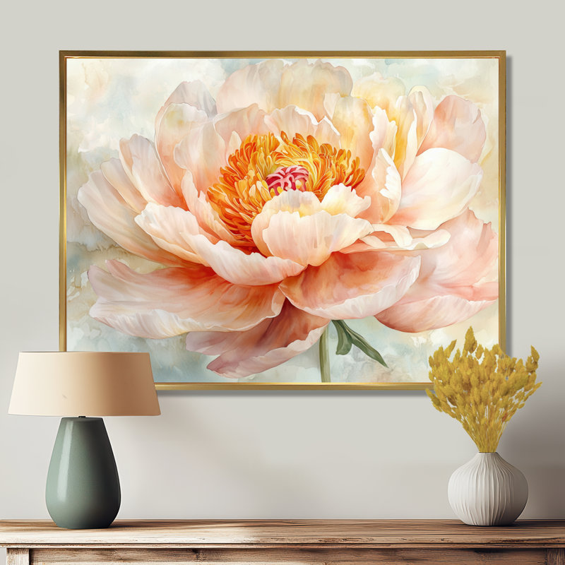 «Water Lily Peony Simplicity Bloom II - pivoines», art mural, H 12 po x l 20 po, Black Picture Framed