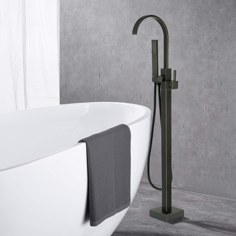 Robinet de baignoire autoportant à poignée simple classique avec douche à main, Bronze