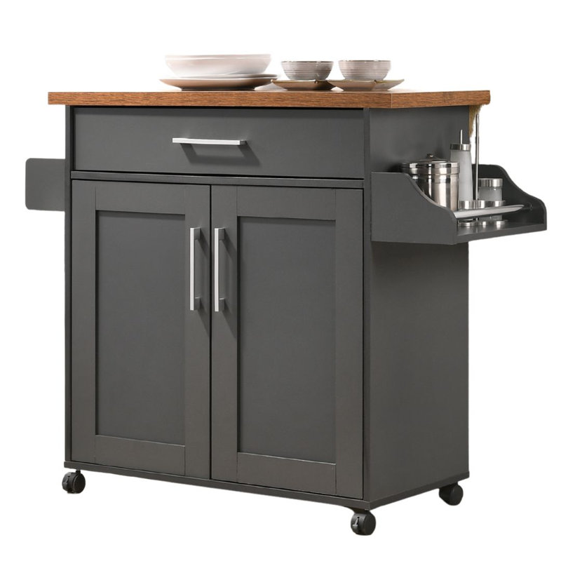 Kitchen Island with Spice Rack and Towel Holder, Storage Cart with Utensil Drawer, Interior Cabinet Storage and Locking Wheels
