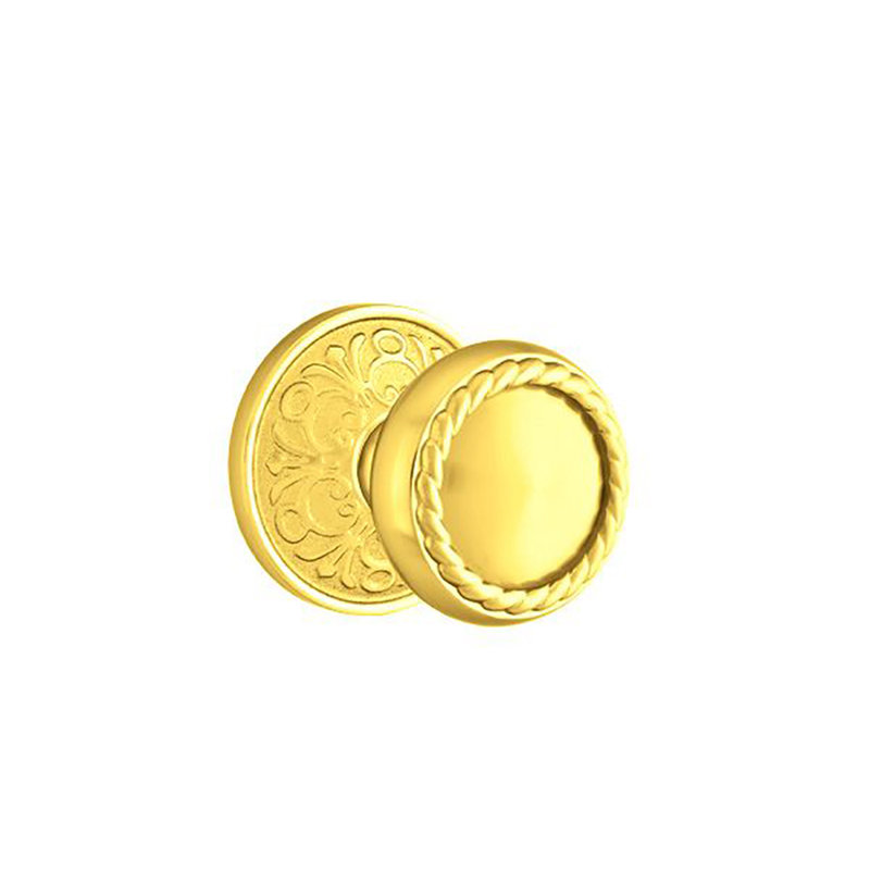 Ensemble de faux boutons Emtek avec rosette et bouton de corde Lancaster, Laiton poli