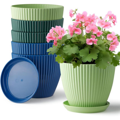 Plant Pots With Drainage Holes And Saucer, Plastic Flower Pots For Indoor Plants, Lightweight Planter Pots For Plants