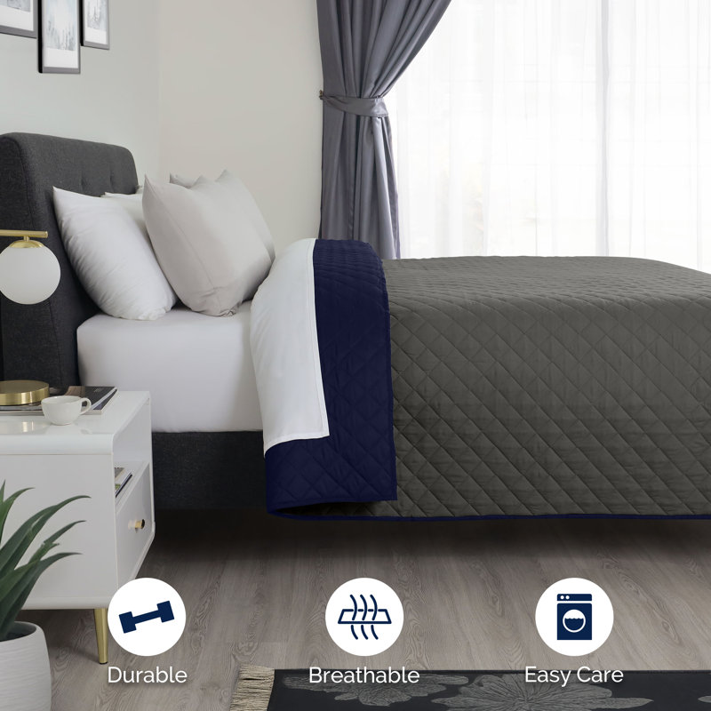 Martex Reversible Coverlet, Full / Queen, Graphite / Navy