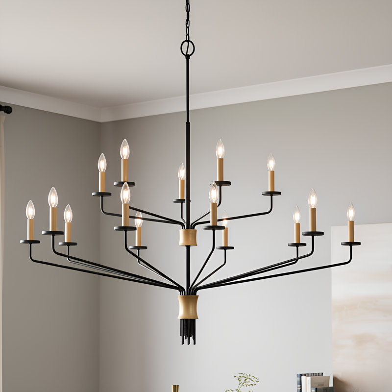 Lustre noir mat 15 lumières Alexander, Noir mat