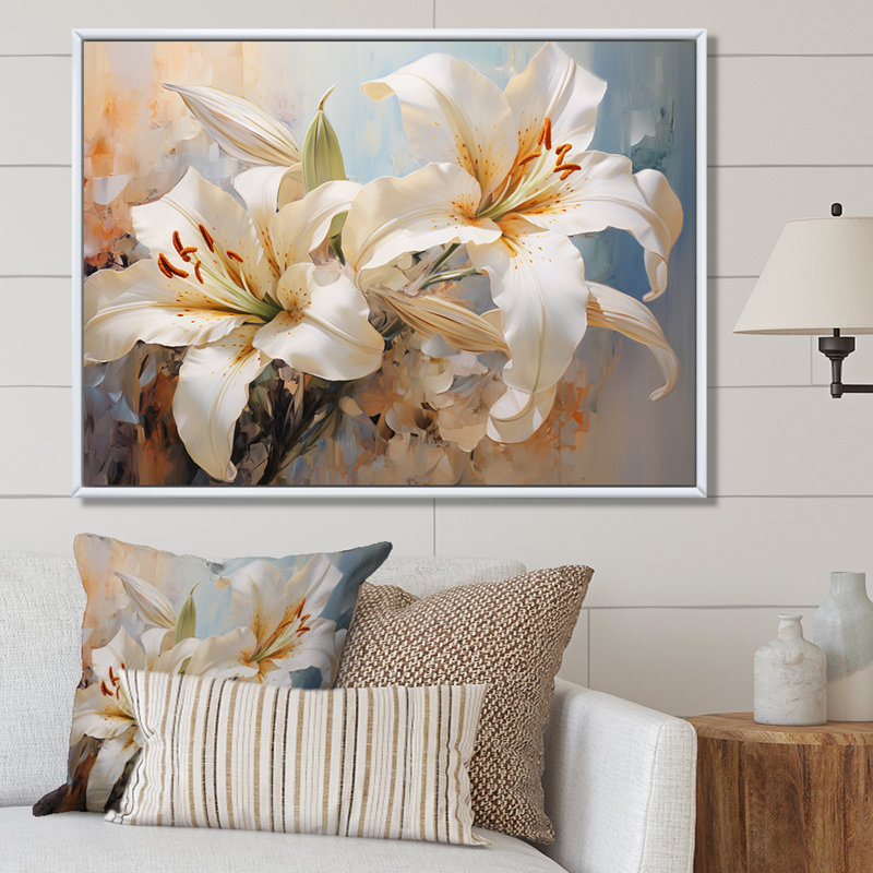 Fleurs de lys en fleurs I - impression, H 16 po x l 32 po x P 1 po, Cadre flottant noir