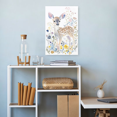 Gentle Fawn Wildflowers Abstract Contemporary Flower Landscape Wall Art Print by Mathieu - Wrapped Canvas Print