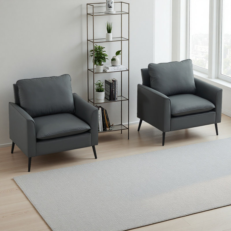 Cat Paw Leather Upholstered Sofa 2PC,Nordic Retro Light Luxury Living Room Balcony Bedroom Single Casual Sofa Chair