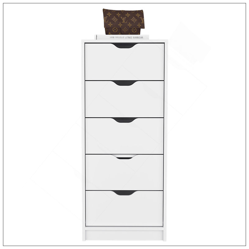 Dresser Kamran, Five Drawer Narrows, White Finish, White