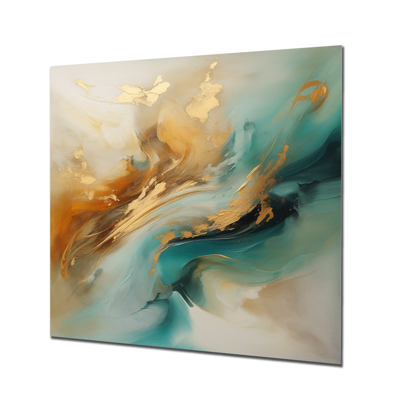 Golden Sunrise On Turquoise II - Abstract, reproduction d'art murale, H 30 po x l 30 po x P 1 po, Pas de métal encadré