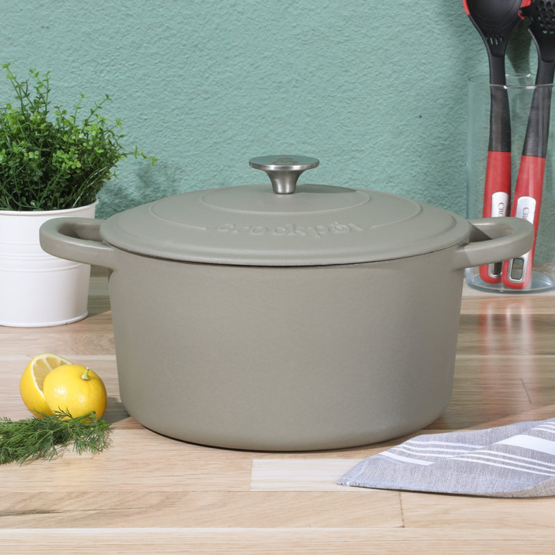 Cocotte ronde artisanale en fonte antiadhésive Crock-pot, 5 pte, Vert / Argent