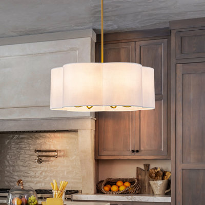 6-Light Petal Silhouette White Fabric Shade Chandelier 