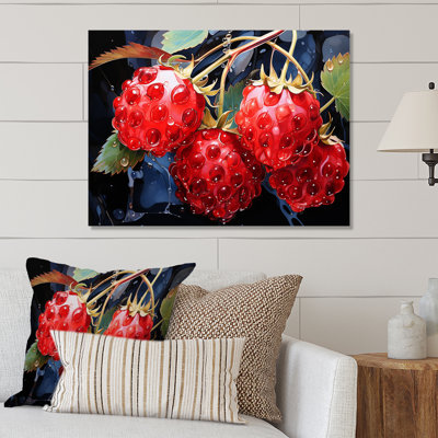 Romantiques rubis, fraise et sonate I - fruits, art mural en métal