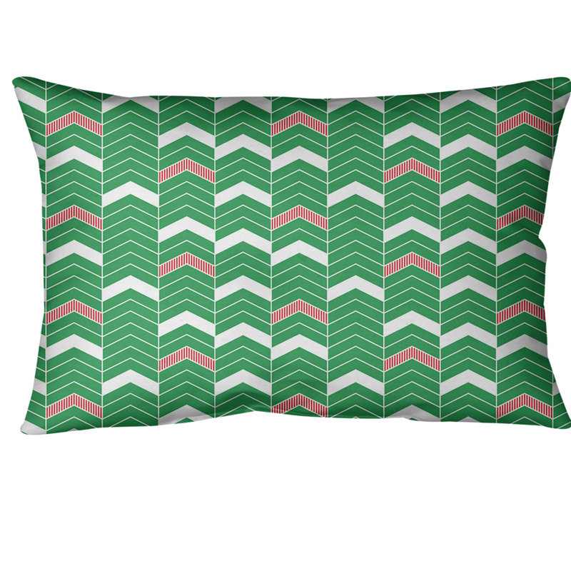 Coussin lombaire à chevrons, Vert-rouge / blanc