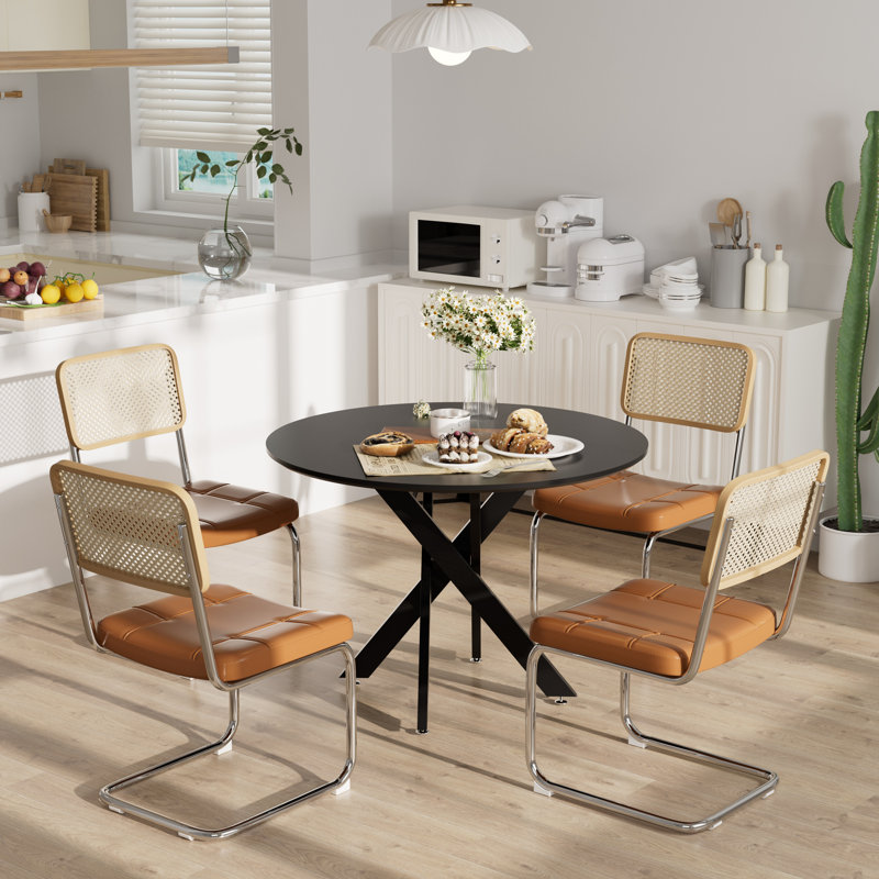 Ensemble de table ronde et de chaises 5 pièces pour petits espaces, Brun, Noir, noir, noir, noir