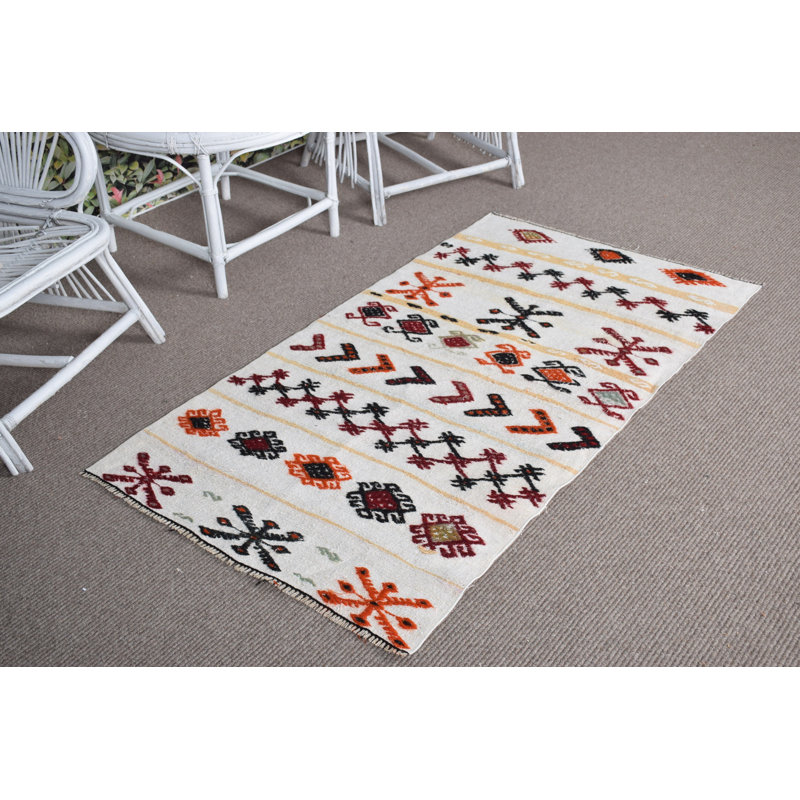Tapis en chanvre turc blanc à motif artisanal Anatolian fabriqué à la main pour vestibule et cuisine