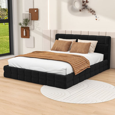 Queen Wooden Upholstered Platform Bed with Headboard
