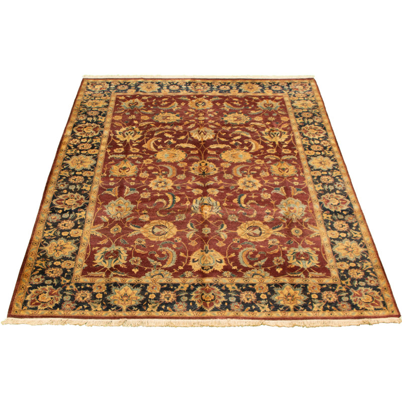 Tapis unique rouge foncé en laine noué à la main 6 pi 1 po x 8 pi 9 po nouvel âge pako