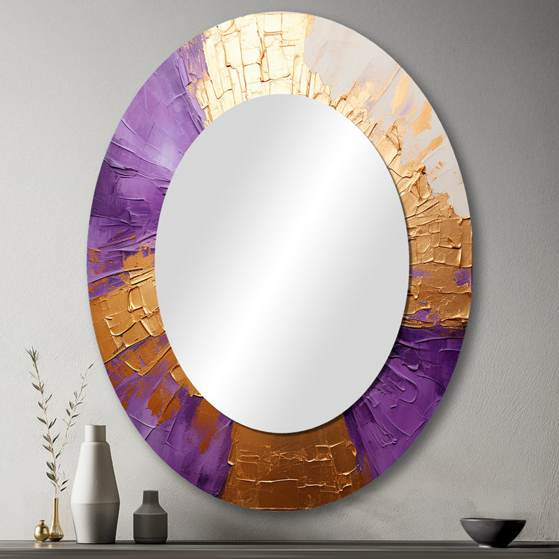Décoration murale dorée et mauve à motif lunaire ovale, 43 po x 33 po