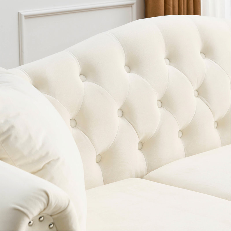 Canapé Chesterfield Meghans, H 32 po x l 79 po x P 30 po, Peluche beige